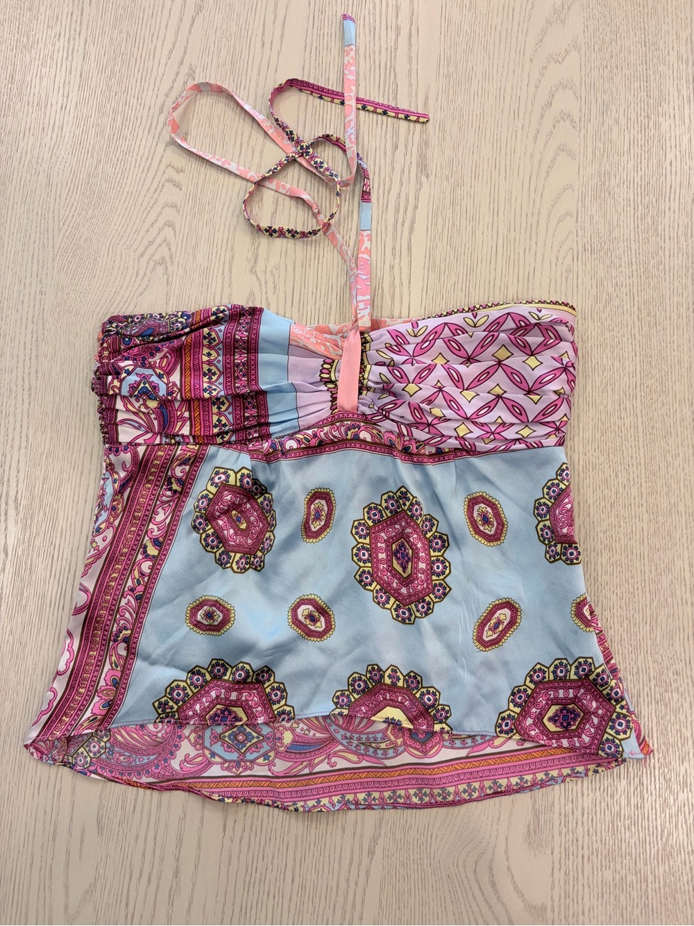Alice & Trixie Silk Halter Top Small Pink Blue Paisley Scarf Print USA
